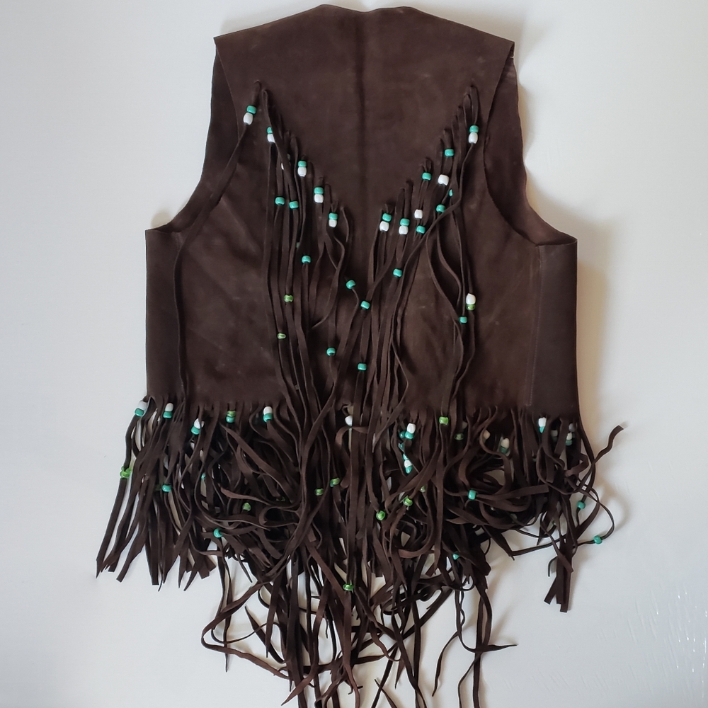 Vintage 70s Boho Beaded Leather Vest - Picture 2 of 6